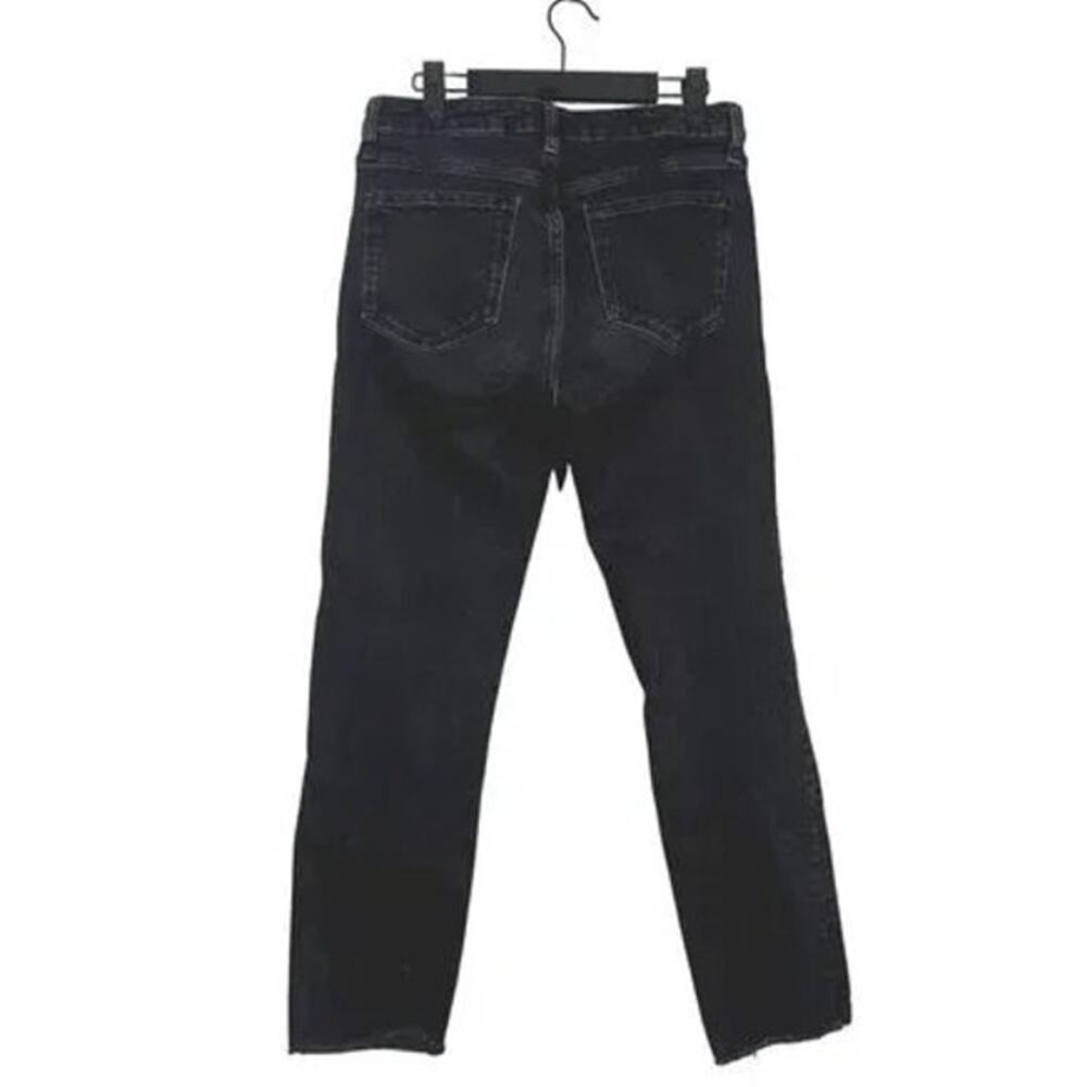 ZARA Straight Leg Cropped High Waisted Stretch Jeans Raw Hem 6 Rinsed Black - Picture 14 of 15